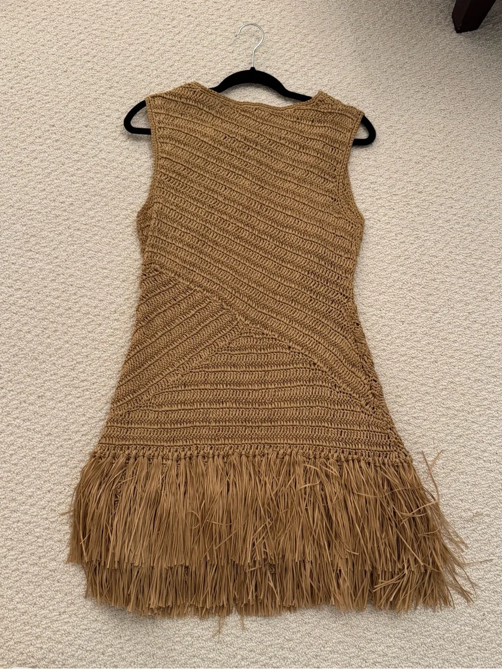 Simon Miller Crochet Fringe Sleeveless Dress in Tan